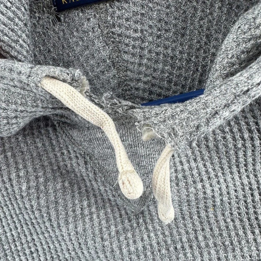 Polo Ralph Lauren Thermal Hoodie Mens Large Gray Lightweight Cotton Pullover - Picture 5 of 16